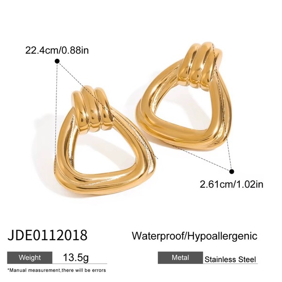 18K Gold Plated - Triangle Earrings - Picture 4 of 5